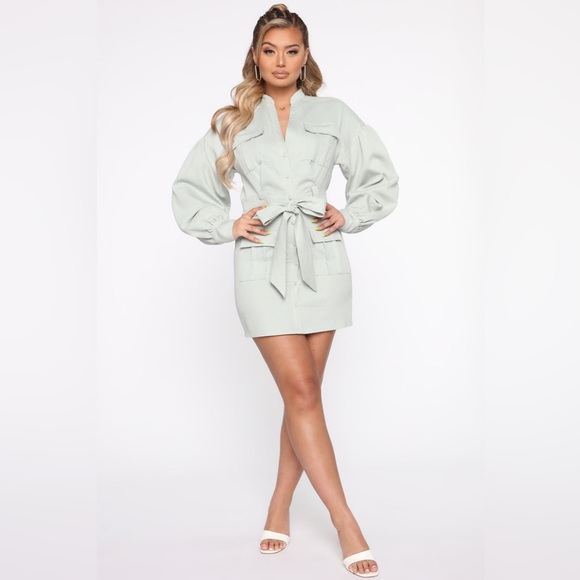 Button down shirt mini dress by fashion nova size L - Picture 1 of 12